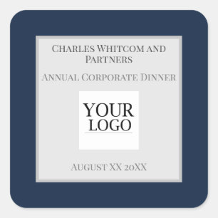Navy Blue Business or Company Event with Logo Square Sticker