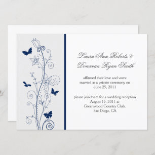 Navy Blue Butterflies Ornate Swirls Post Wedding Invitation