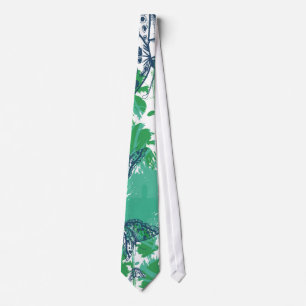 Navy Blue Butterfly Palm Tree Paradise Mens' Tie