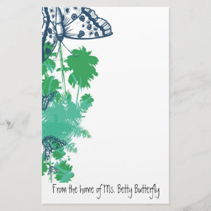 Navy Blue Butterfly & Palm Tree Stationery