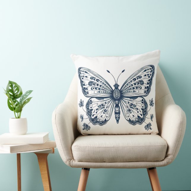 Navy Blue Butterfly Pillow, Butterfly  Cushion (Chair)