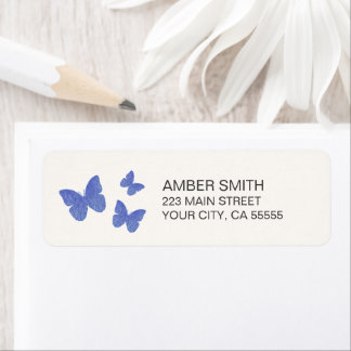 Navy Blue Butterfly Watercolor Nature Return Address Label
