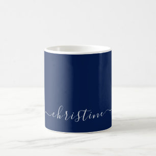 Navy Blue C41 White Minimalist Modern Name Custom Coffee Mug