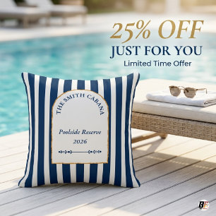 Navy Blue Cabana Stripe Custom Family Poolside Cushion
