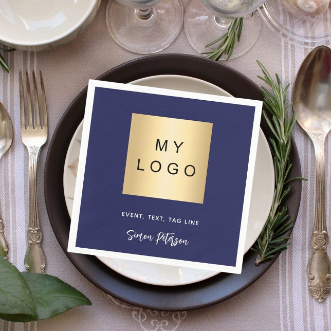 Navy blue cafe bar business logo signature napkin (Creator Uploaded)