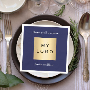 Navy blue cafe bar business logo slogan quote napkin