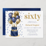 Navy Blue Cake 60th Birthday Invitation<br><div class="desc">This fabulous men's 60th birthday party invitation featuring a 2-layer navy blue and gold cake with navy blue and gold balloons, the number 60 in gold and shiny blue confetti would be perfect for celebrating your husband, brother, dad, friend, co-worker. It is traditional and classic while being fresh, modern and...</div>