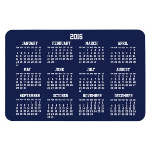 Navy Blue Calendar 2016 Large Flexible Magnets 4x6
