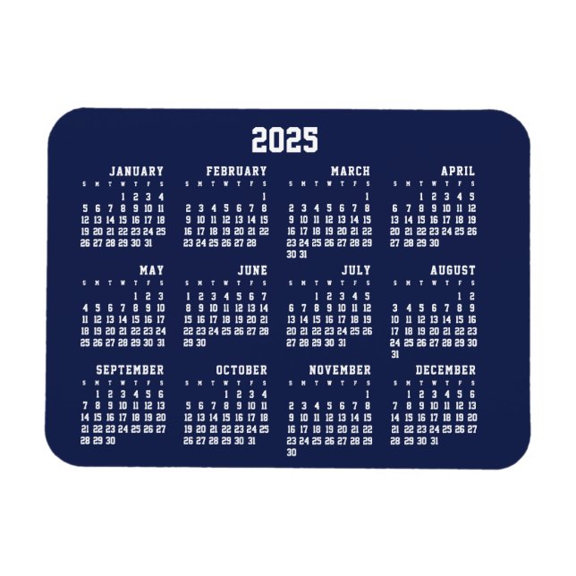 Navy Blue Calendar 2025 Flexible Magnet (Horizontal)