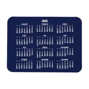 Navy Blue Calendar 2026 Small Flexible Magnet