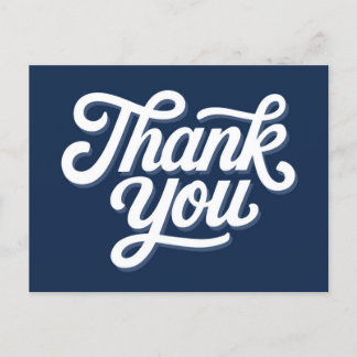 Navy Blue Calligraphy Bold Thank You Postcard