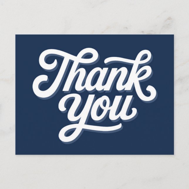 Navy Blue Calligraphy Bold Thank You Postcard (Front)