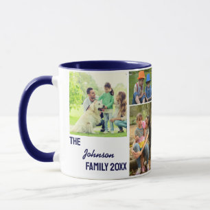 Navy Blue Calligraphy Family Photo Collage Mug