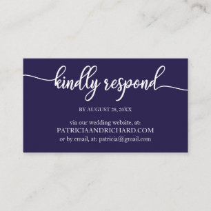 Navy Blue Calligraphy Wedding Online RSVP Business Card
