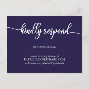 Navy Blue Calligraphy Wedding Online RSVP Postcard