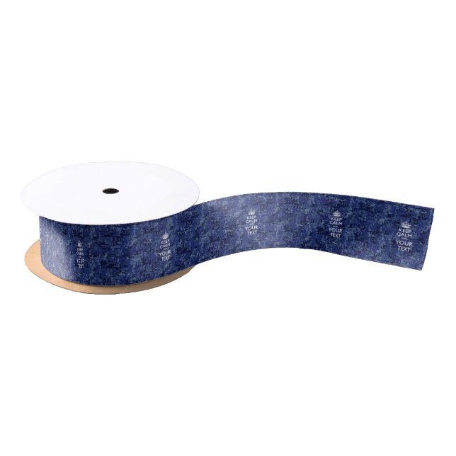 Navy Blue Camo Keep Calm And Your Text Satin Ribbon (Spool)