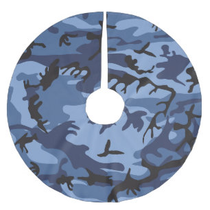 Navy Blue Camouflage, Military, Army Brushed Polyester Tree Skirt