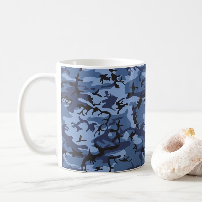 Navy Blue Camouflage, Military, Army Coffee Mug (With Donut)