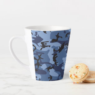 Navy Blue Camouflage, Military, Army Latte Mug