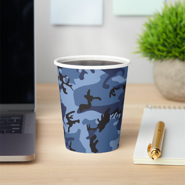 Navy Blue Camouflage, Military, Army Paper Cups (Insitu)