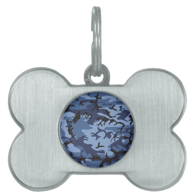 Navy Blue Camouflage, Military, Army Pet ID Tag (Front)