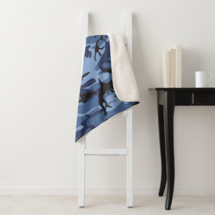 Navy Blue Camouflage, Military, Army Sherpa Blanket