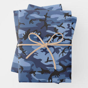 Navy Blue Camouflage, Military, Army Wrapping Paper Sheet