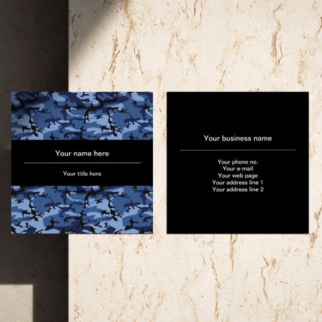 Navy Blue Camouflage, Military Pattern, Army Square Business Card (Creator Uploaded)