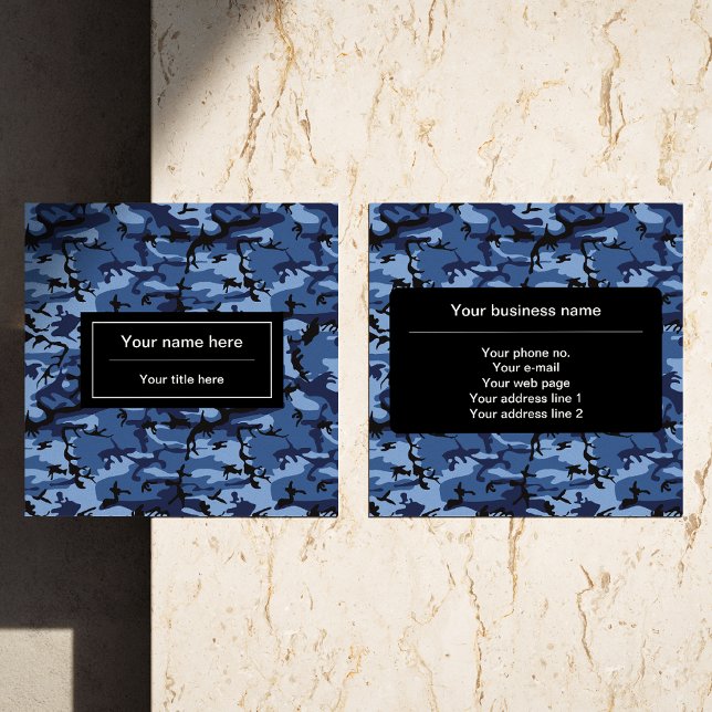 Navy Blue Camouflage, Military Pattern, Army Square Business Card (Creator Uploaded)