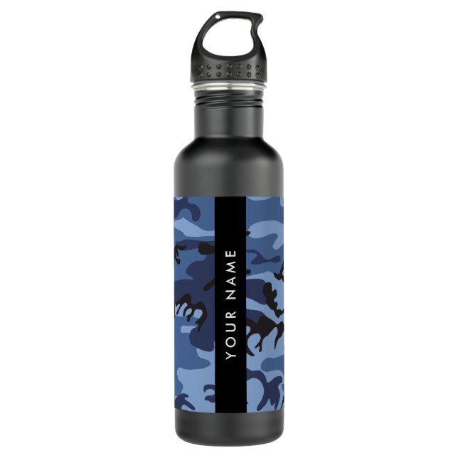 Navy Blue Camouflage Your name Personalise 710 Ml Water Bottle (Front)