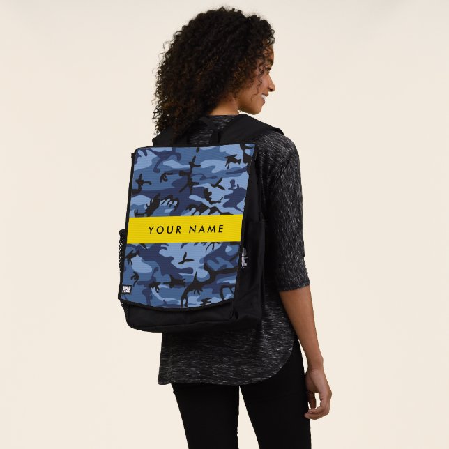 Navy Blue Camouflage Your name Personalise Backpack (Worn)
