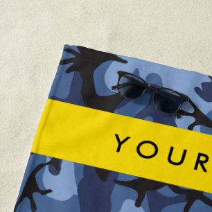 Navy Blue Camouflage Your name Personalise Beach Towel