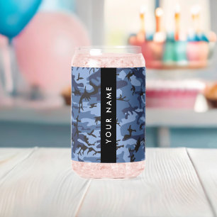 Navy Blue Camouflage Your name Personalise Can Glass