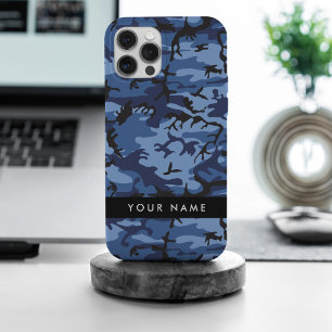 Navy Blue Camouflage Your name Personalise iPhone 15 Pro Max Case