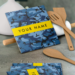 Navy Blue Camouflage Your name Personalise Ceramic Tile