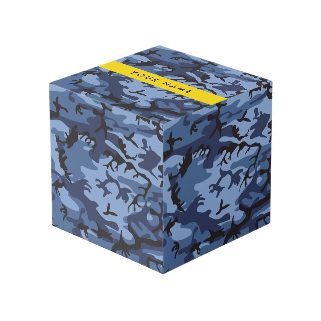 Navy Blue Camouflage Your name Personalise Cube (Front Angled)