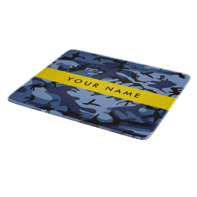 Navy Blue Camouflage Your name Personalise Cutting Board (Corner)