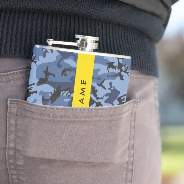 Navy Blue Camouflage Your name Personalise Hip Flask (In Situ)
