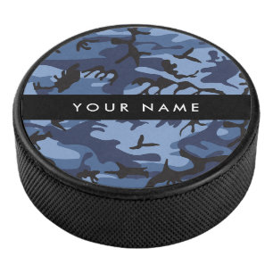 Navy Blue Camouflage Your name Personalise Hockey Puck