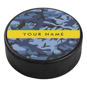 Navy Blue Camouflage Your name Personalise Hockey Puck