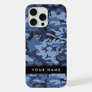 Navy Blue Camouflage Your name Personalise iPhone 15 Pro Max Case