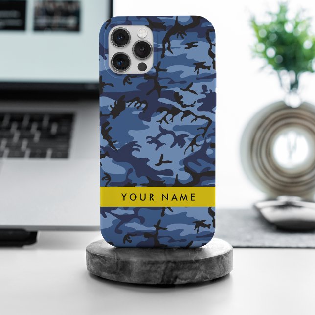 Navy Blue Camouflage Your name Personalise iPhone Case (Creator Uploaded)