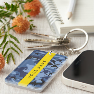 Navy Blue Camouflage Your name Personalise Key Ring
