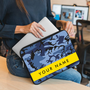 Navy Blue Camouflage Your name Personalise Laptop Sleeve