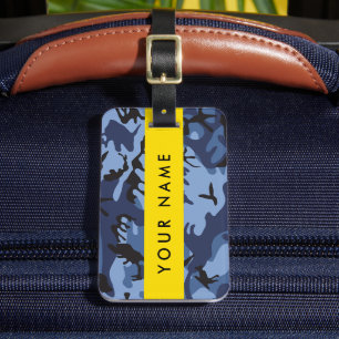 Navy Blue Camouflage Your name Personalise Luggage Tag