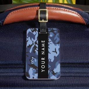 Navy Blue Camouflage Your name Personalise Luggage Tag