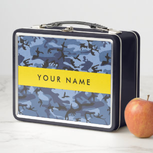 Navy Blue Camouflage Your name Personalise Metal Lunch Box