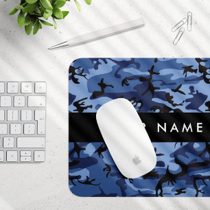 Navy Blue Camouflage Your name Personalise Mouse Pad