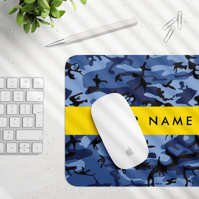 Navy Blue Camouflage Your name Personalise Mouse Pad (Creator Uploaded)