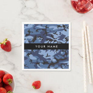 Navy Blue Camouflage Your name Personalise Napkin
